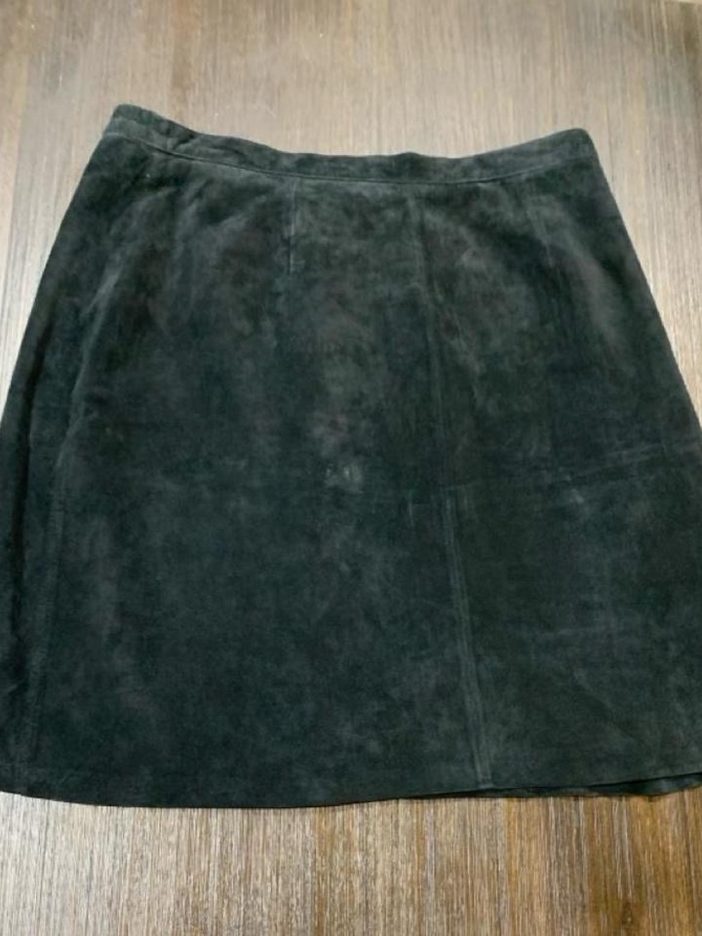 Vintage Stan Herman Genuine Leather Black Suede A-Line Skirt - Size 16.